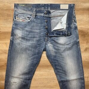 Diesel Jeans Men 30x30 Blue Tepphar Slim Carrot Stretch Thrash Contrast (Tag 29)